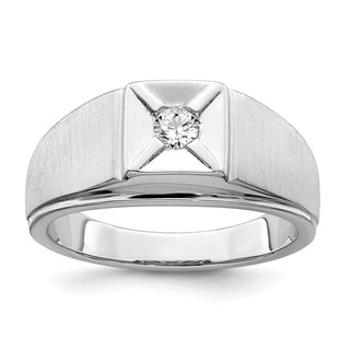 IB Goodman 14k White Gold Polished and Satin 1/6 carat Diamond Mens Ring