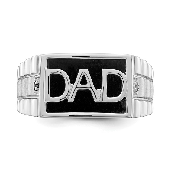 IB Goodman 14k White Gold Polished and Satin 13x9.6mm Rectangle Onyx and Diamond Mens DAD Ring