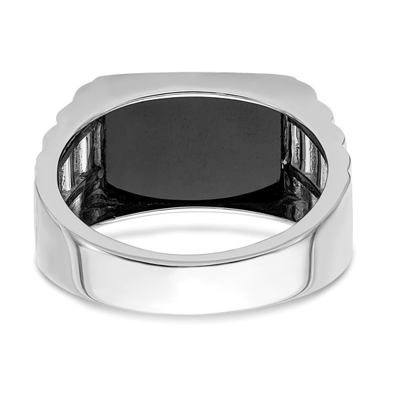 IB Goodman 14k White Gold Polished and Satin 13x9.6mm Rectangle Onyx and Diamond Mens DAD Ring
