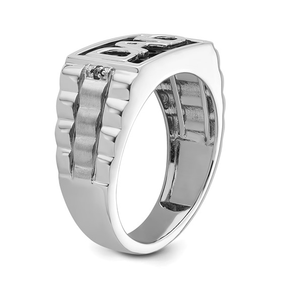 IB Goodman 14k White Gold Polished and Satin 13x9.6mm Rectangle Onyx and Diamond Mens DAD Ring