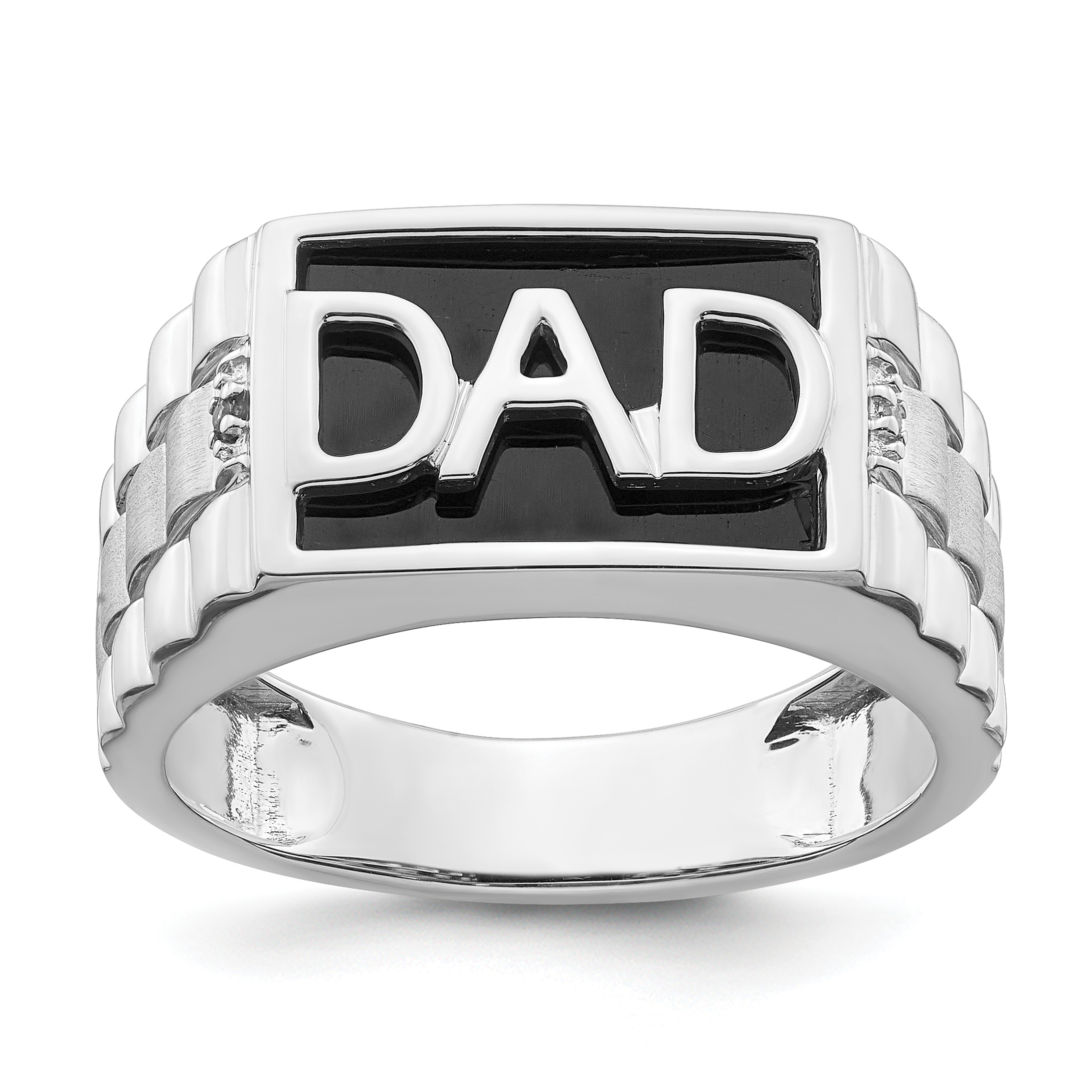 14k White Gold Polished & Satin Onyx & Diamond DAD Mens Ring (RM8441-OX-001-WA)