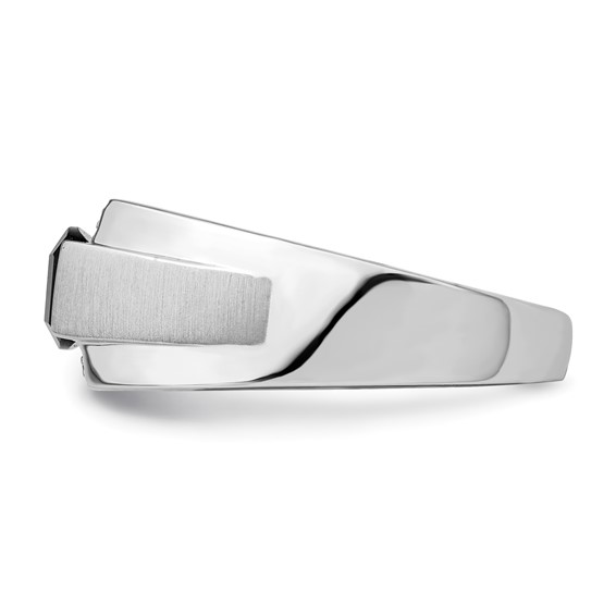 IB Goodman 14k White Gold Polished and Satin 8x6mm Barrel Onyx and Diamond Mens Ring