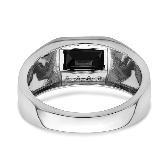 IB Goodman 14k White Gold Polished and Satin 8x6mm Barrel Onyx and Diamond Mens Ring