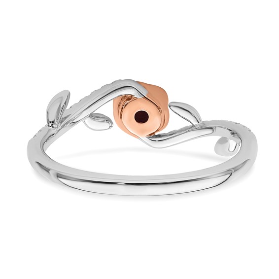 14k Two-tone Polished 3.5mm Round Ruby and 1/10 carat Diamond Floral Ring