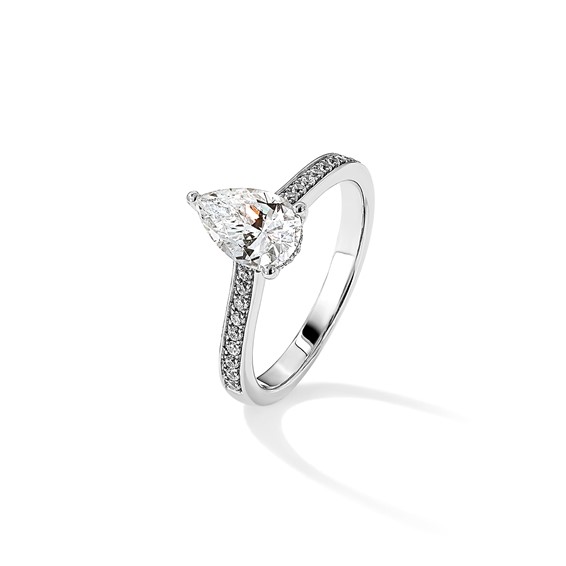 True Origin 14K White Gold 1/4 ct Lab Grown Diamond VS+ F+ Semi-Mount Pear Engagement Ring