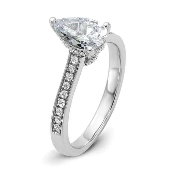 True Origin 14K White Gold 1/4 ct Lab Grown Diamond VS+ F+ Semi-Mount Pear Engagement Ring