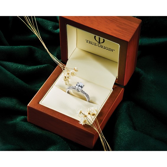 True Origin 14K White Gold 1/4 carat Lab Grown Diamond VS+ F+ Semi-Mount Oval Engagement Ring