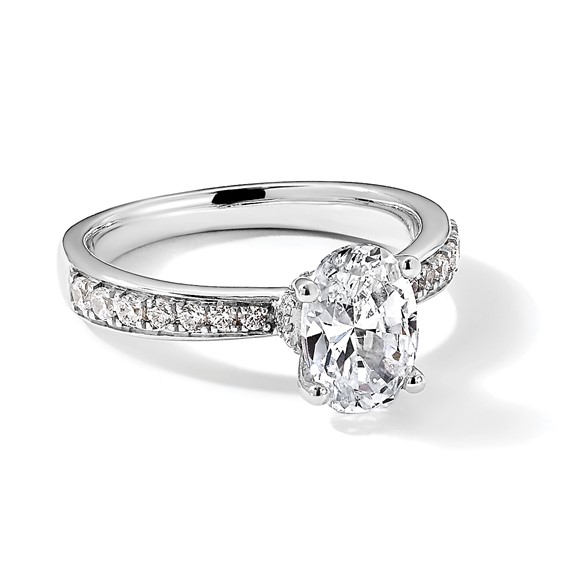 True Origin 14K White Gold 1/3 carat Lab Grown Diamond VS+ F+ Semi-Mount Oval Engagement Ring