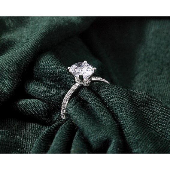 True Origin 14K White Gold 1/3 carat Lab Grown Diamond VS+ F+ Semi-Mount Oval Engagement Ring