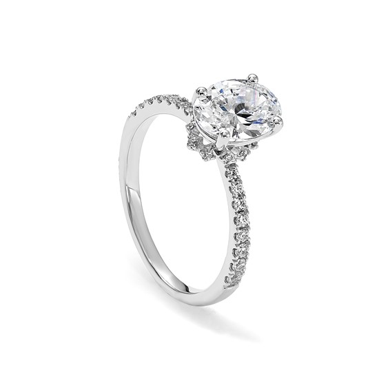 14k White Gold (Holds 1.5 carat (8.8x6.5mm) Oval Center) 1/4 carat Diamond Semi-Mount Engagement Ring