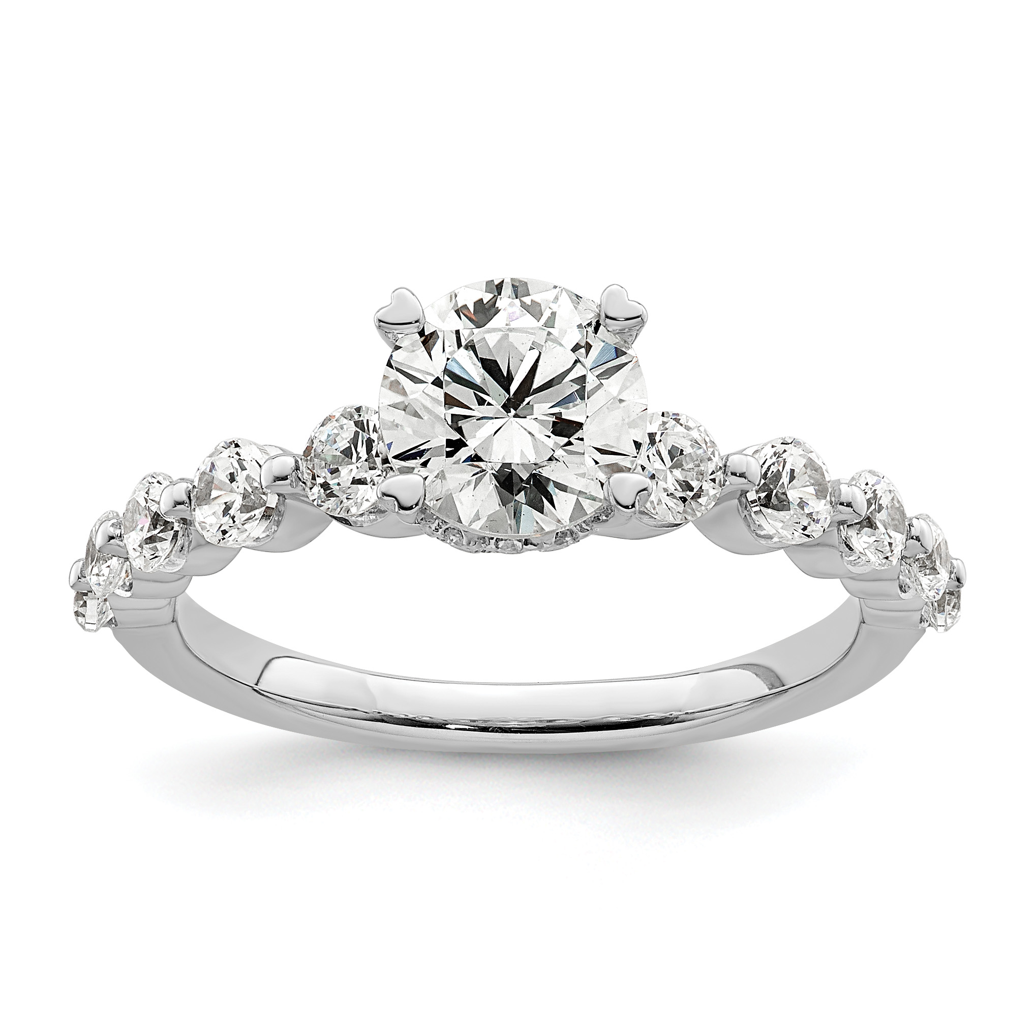 14k White Gold 3/4 carat Lab Grown Diamond VS/SI+ G+ 3/4 carat Center Round Semi Mount Solitaire Engagement Ring (RM8673E-100-7WLG)