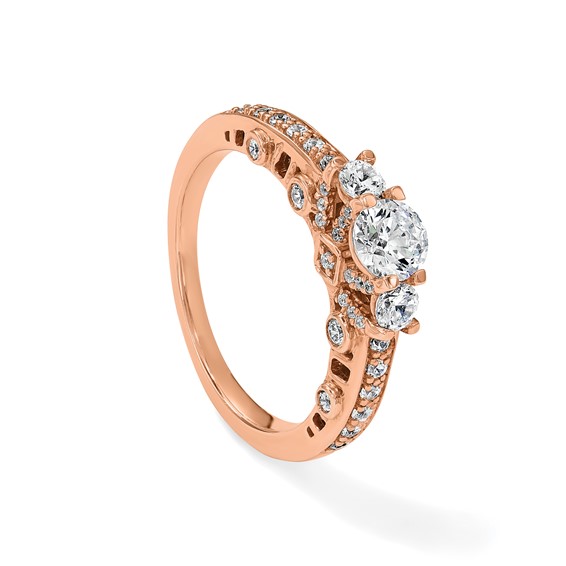 14k Rose Gold Three Stone Diamond Semi-Mount Including 2-3.1mm Side Stones Engagement Ring