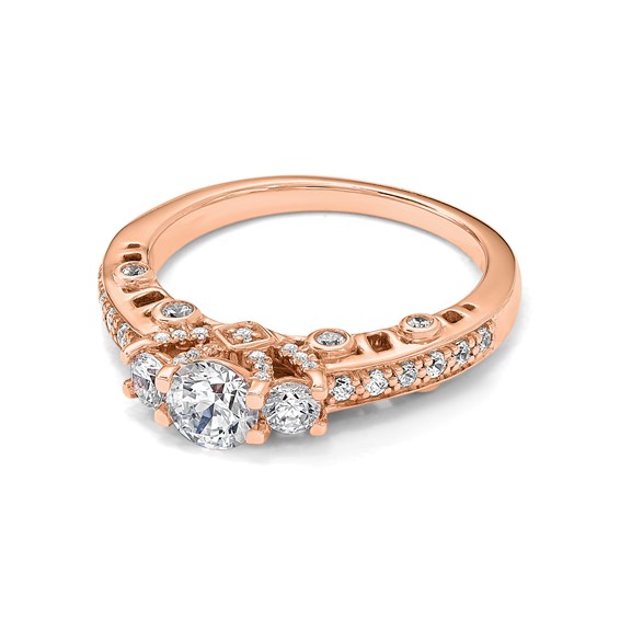 14k Rose Gold Three Stone Diamond Semi-Mount Including 2-3.1mm Side Stones Engagement Ring