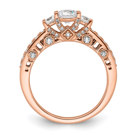14k Rose Gold Three Stone Diamond Semi-Mount Including 2-3.1mm Side Stones Engagement Ring