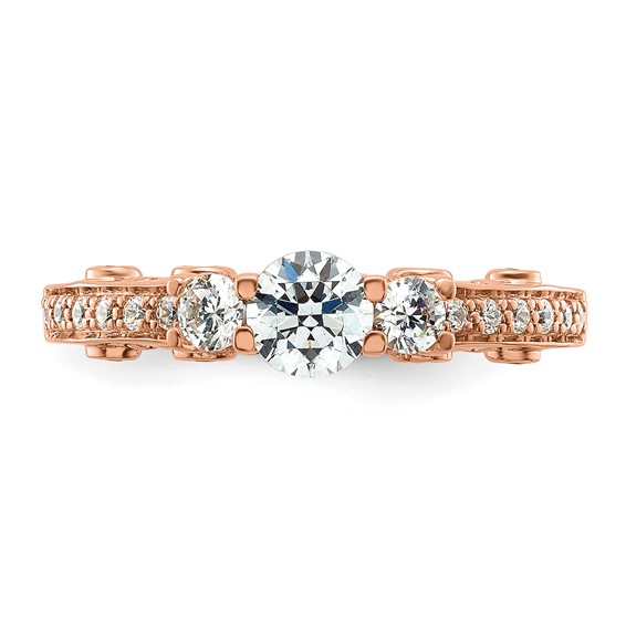 14k Rose Gold Three Stone Diamond Semi-Mount Including 2-3.1mm Side Stones Engagement Ring