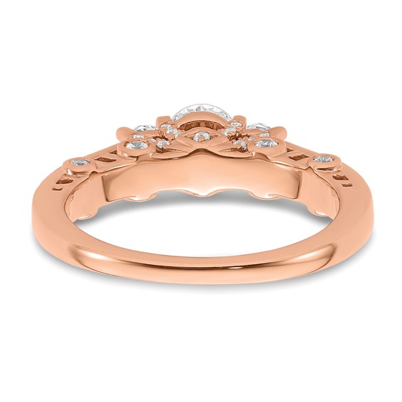 14k Rose Gold Three Stone Diamond Semi-Mount Including 2-3.1mm Side Stones Engagement Ring