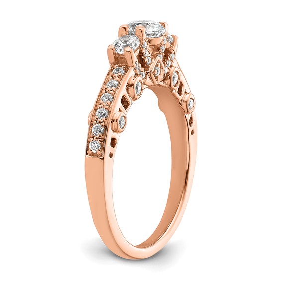 14k Rose Gold Three Stone Diamond Semi-Mount Including 2-3.1mm Side Stones Engagement Ring