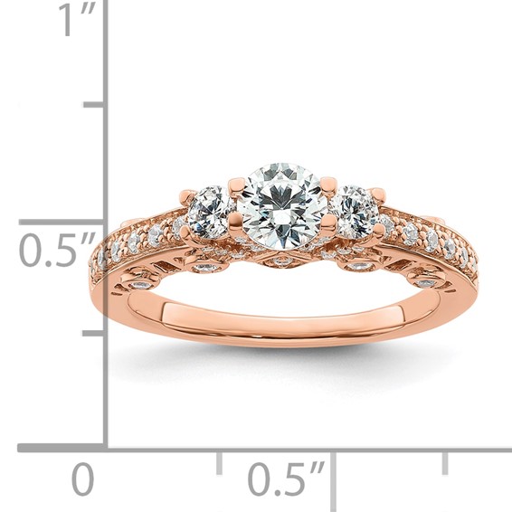 14k Rose Gold Three Stone Diamond Semi-Mount Including 2-3.1mm Side Stones Engagement Ring