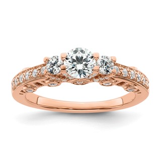 14k Rose Gold Three Stone Diamond Semi-Mount Including 2-3.1mm Side Stones Engagement Ring