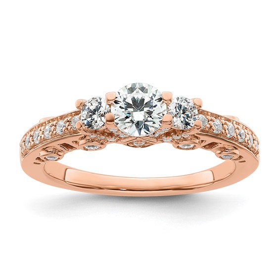 14k Rose Gold Three Stone Diamond Semi-Mount Including 2-3.1mm Side Stones Engagement Ring