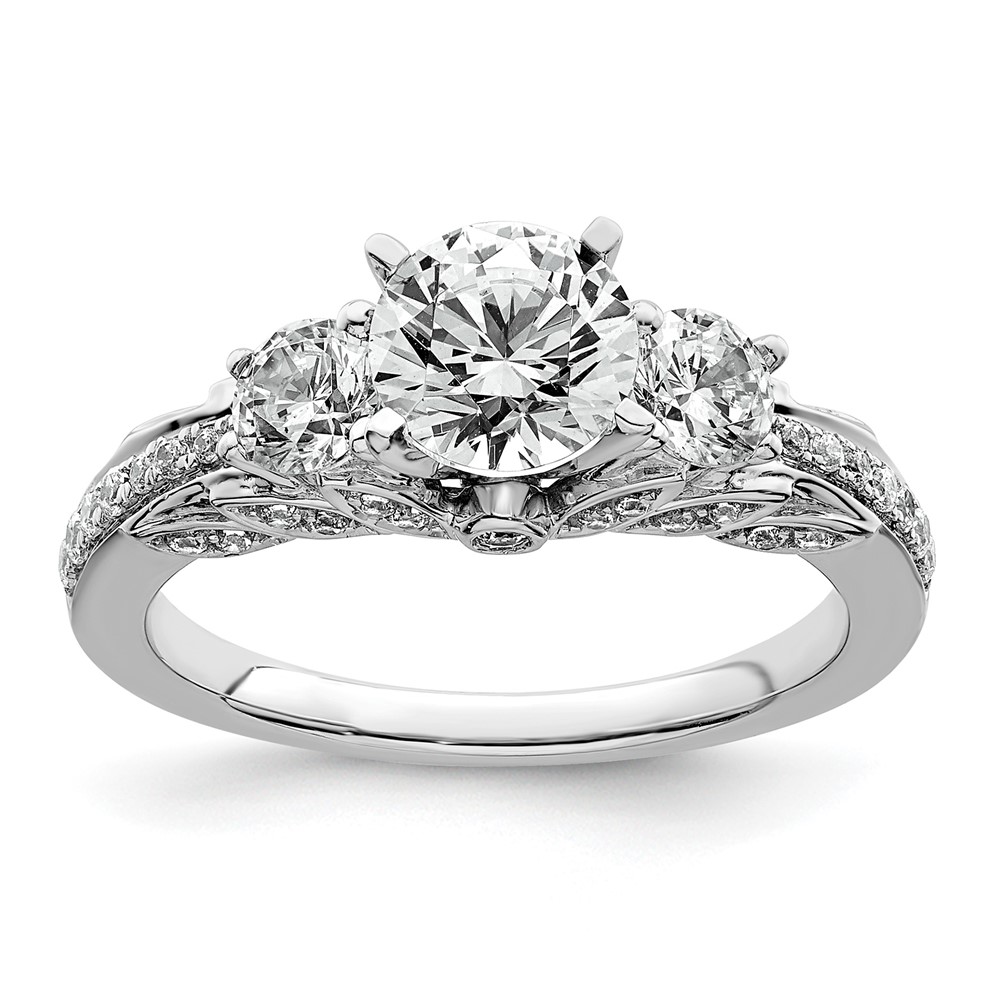 14K White Gold 1.75 Carat Lab Grown Diamond VS+ F+ Round Complete Three Stone Engagement Ring