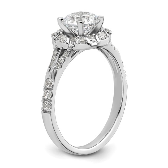 14k White Gold 1/3 carat Lab Grown Diamond VS/SI+ G+ 1 carat Center Round Semi Mount Halo Engagement Ring