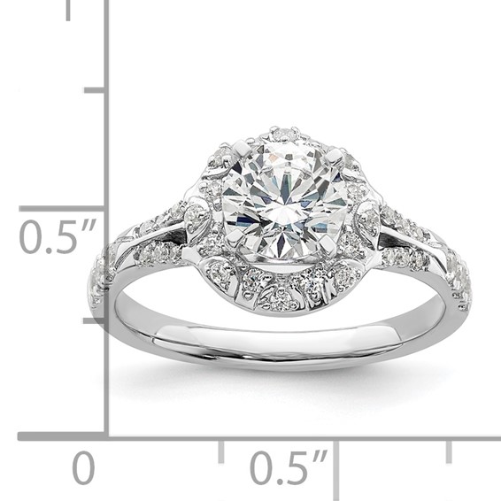 14k White Gold 1/3 carat Lab Grown Diamond VS/SI+ G+ 1 carat Center Round Semi Mount Halo Engagement Ring