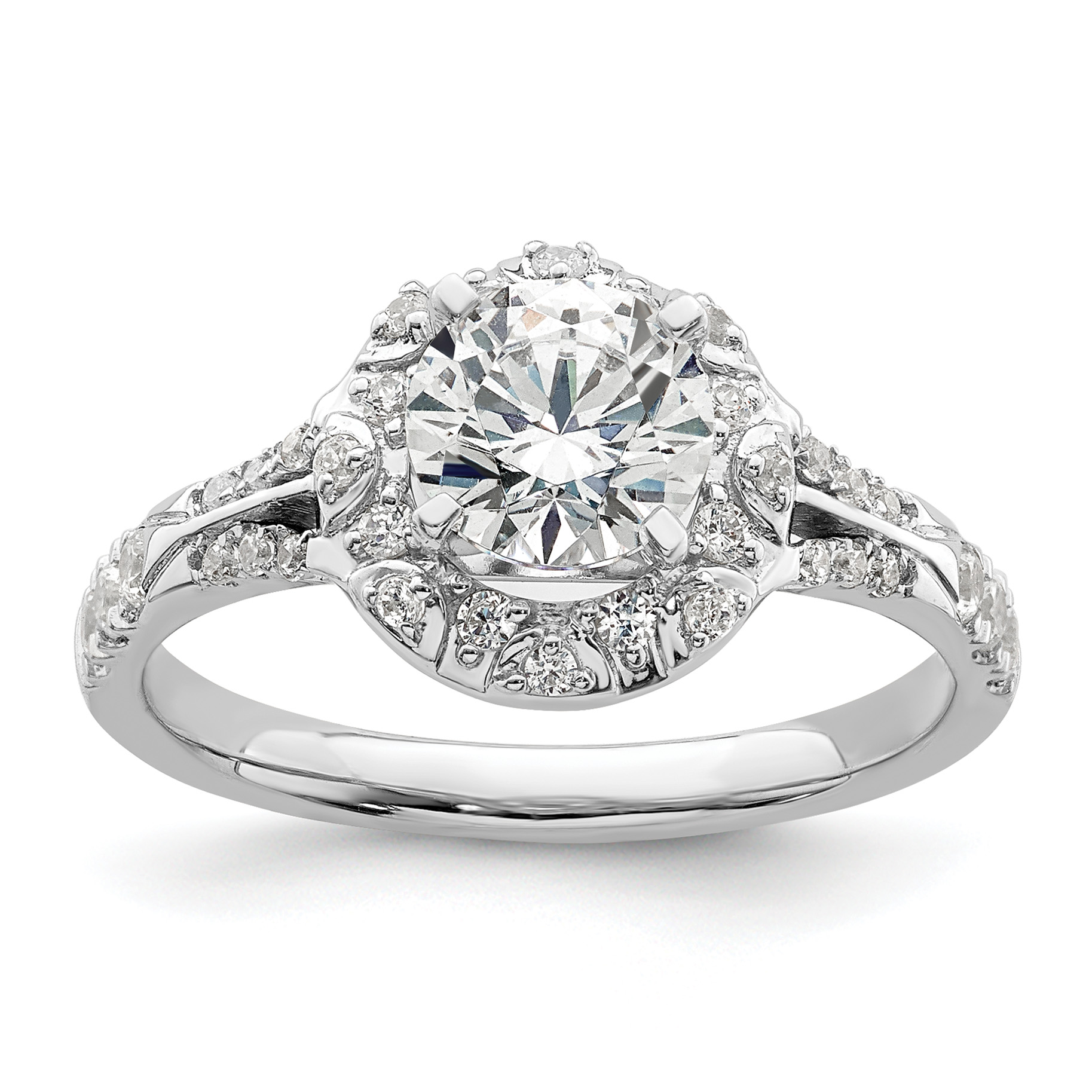 14k White Gold 1/3 carat Lab Grown Diamond VS/SI+ G+ 1 carat Center Round Semi Mount Halo Engagement Ring (RM8700E-100-WLG)
