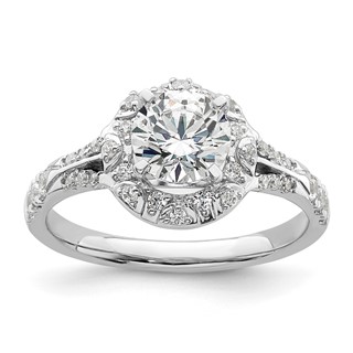 14k White Gold 1/3 carat Lab Grown Diamond VS/SI+ G+ 1 carat Center Round Semi Mount Halo Engagement Ring
