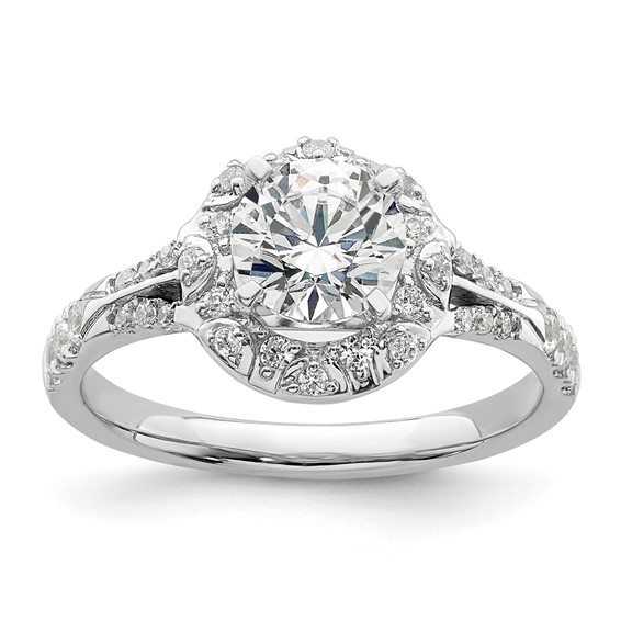 14k White Gold 1/3 carat Lab Grown Diamond VS/SI+ G+ 1 carat Center Round Semi Mount Halo Engagement Ring