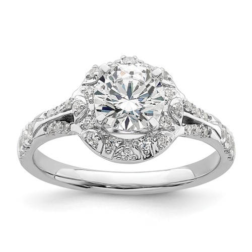 14K White Gold 0.33 Carat Lab Grown Diamond VS SI+ G+ 1 Carat Center Round Semi Mount Halo Engagement Ring