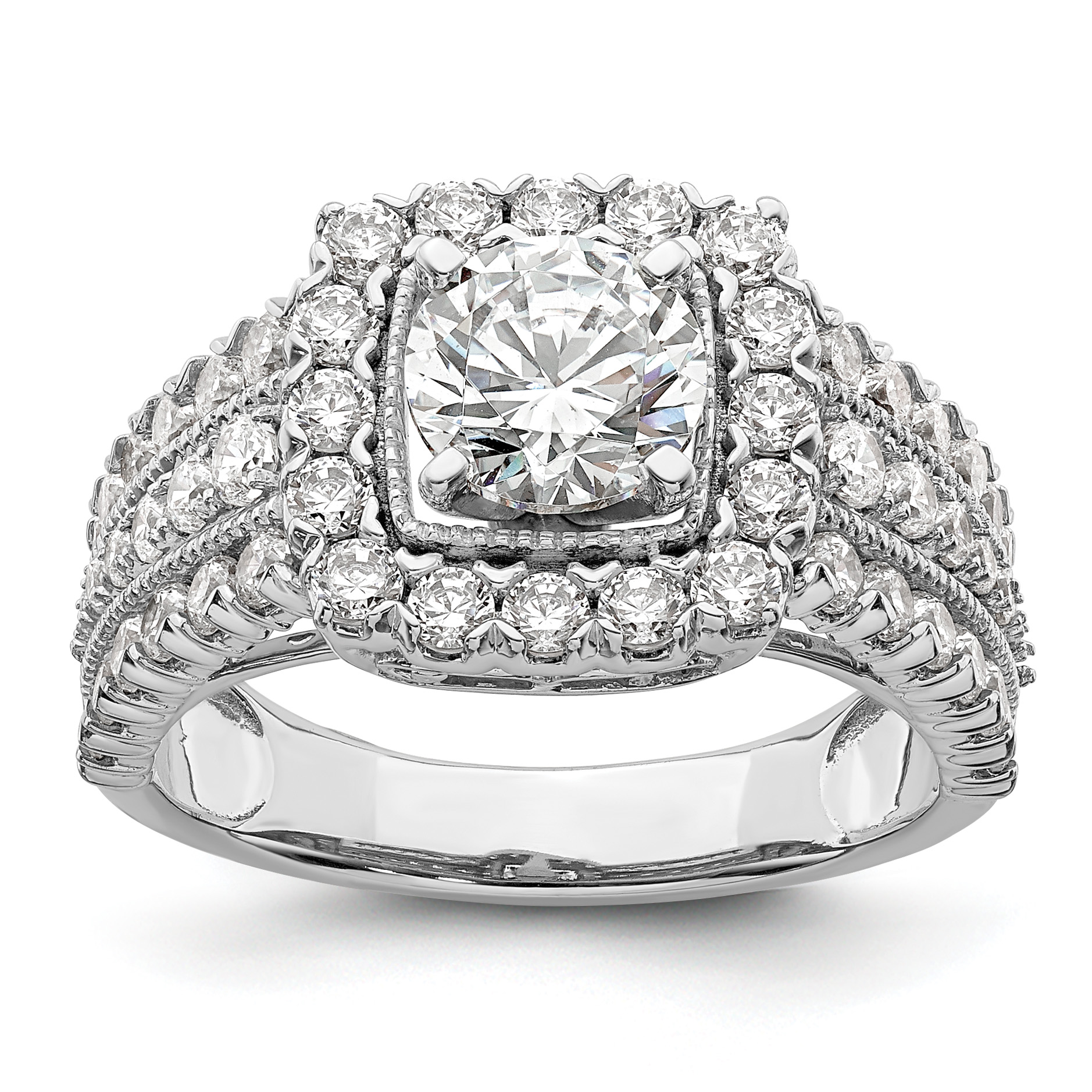 14k White Gold 1 1/3 carat Lab Grown Diamond VS/SI+ G+ 1 carat Center Round Semi Mount Engagement Ring (RM8716E-100-WLG)