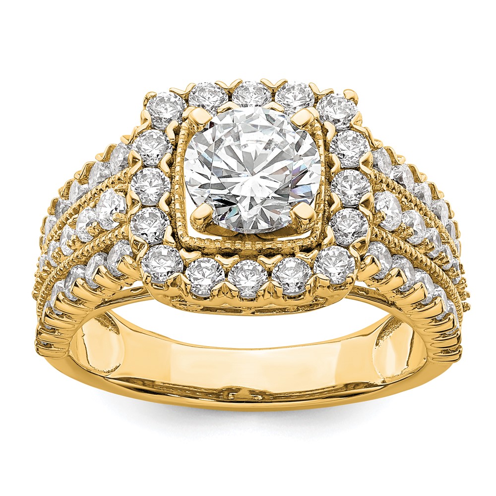 14K Yellow Gold 1.33 Carat Lab Grown Diamond VS SI+ G+ 1 Carat Center Round Semi Mount Engagement Ring