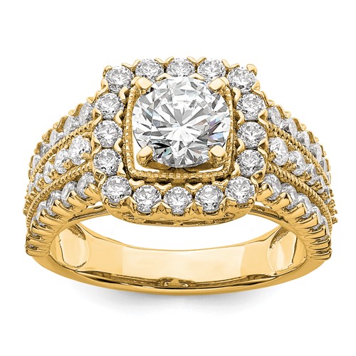 14K Yellow Gold 1.33 Carat Lab Grown Diamond VS SI+ G+ 1 Carat Center Round Semi Mount Engagement Ring
