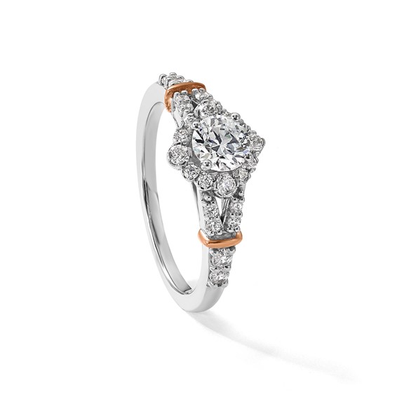 14k Two-tone Vintage Halo Diamond Semi-Mount Engagement Ring