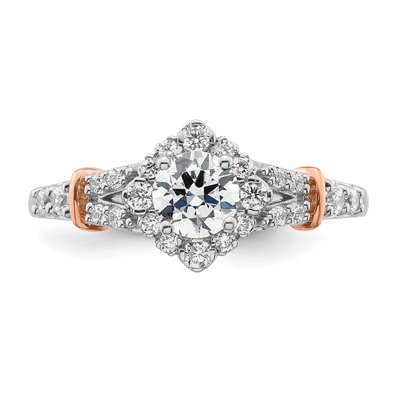 14k Two-tone Vintage Halo Diamond Semi-Mount Engagement Ring