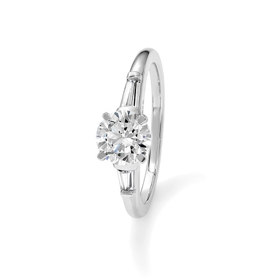 14K White Gold Semi-Mount Including 2-Baquette Side Stones Diamond Engagement Ring