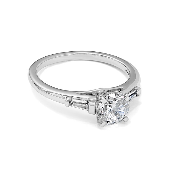 14K White Gold Semi-Mount Including 2-Baquette Side Stones Diamond Engagement Ring