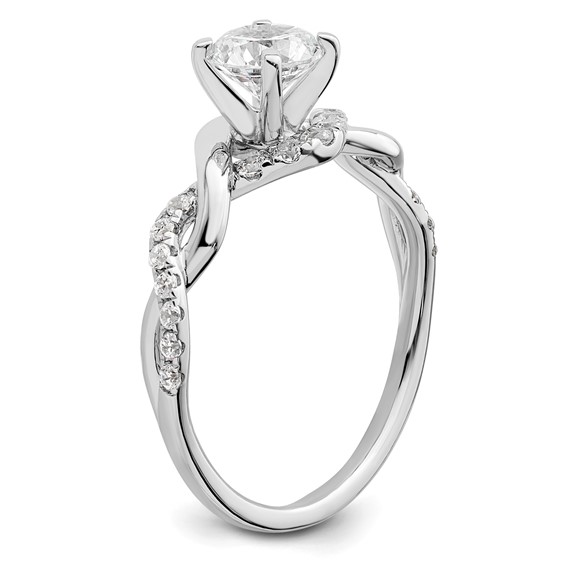 14k White Gold Twist (Holds 5/8 carat (5.8mm) Round Center) 1/4 carat Diamond Semi-mount Engagement Ring