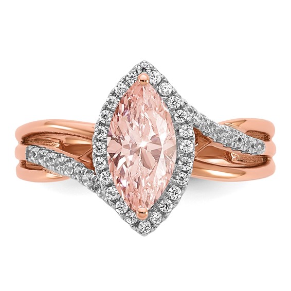 14k Rose Gold Complete Diamond/Morganite Marquise Engagement Ring