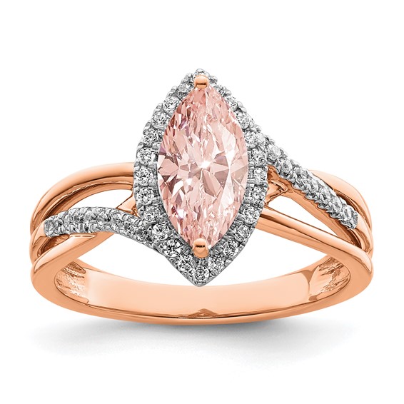 14k Rose Gold Complete Diamond/Morganite Marquise Engagement Ring