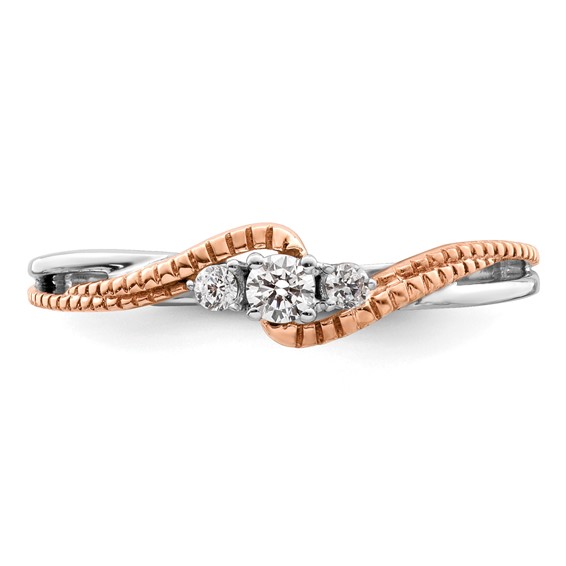 First Promise 14k White and Rose Gold 3-Stone 1/8 carat Round Diamond Complete Promise/Engagement Ring