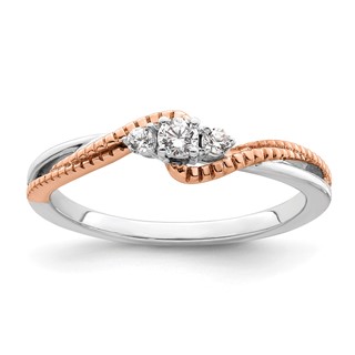 First Promise 14k White and Rose Gold 3-Stone 1/8 carat Round Diamond Complete Promise/Engagement Ring