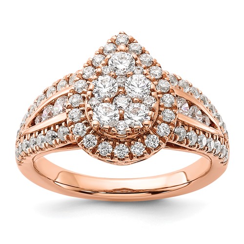 14k Rose Gold 1 1/4 carat Lab Grown Diamond VS/SI+ G+ Complete Cluster Engagement Ring