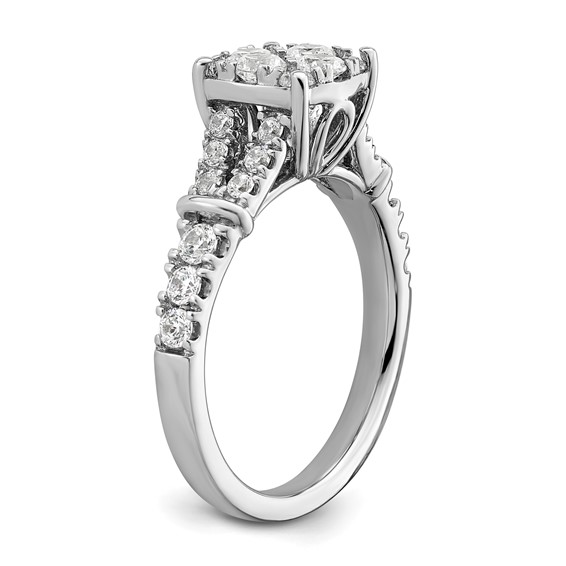 14k White Gold 1 carat Lab Grown Diamond VS/SI+ G+ Complete Cluster Engagement Ring