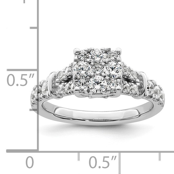 14k White Gold 1 carat Lab Grown Diamond VS/SI+ G+ Complete Cluster Engagement Ring