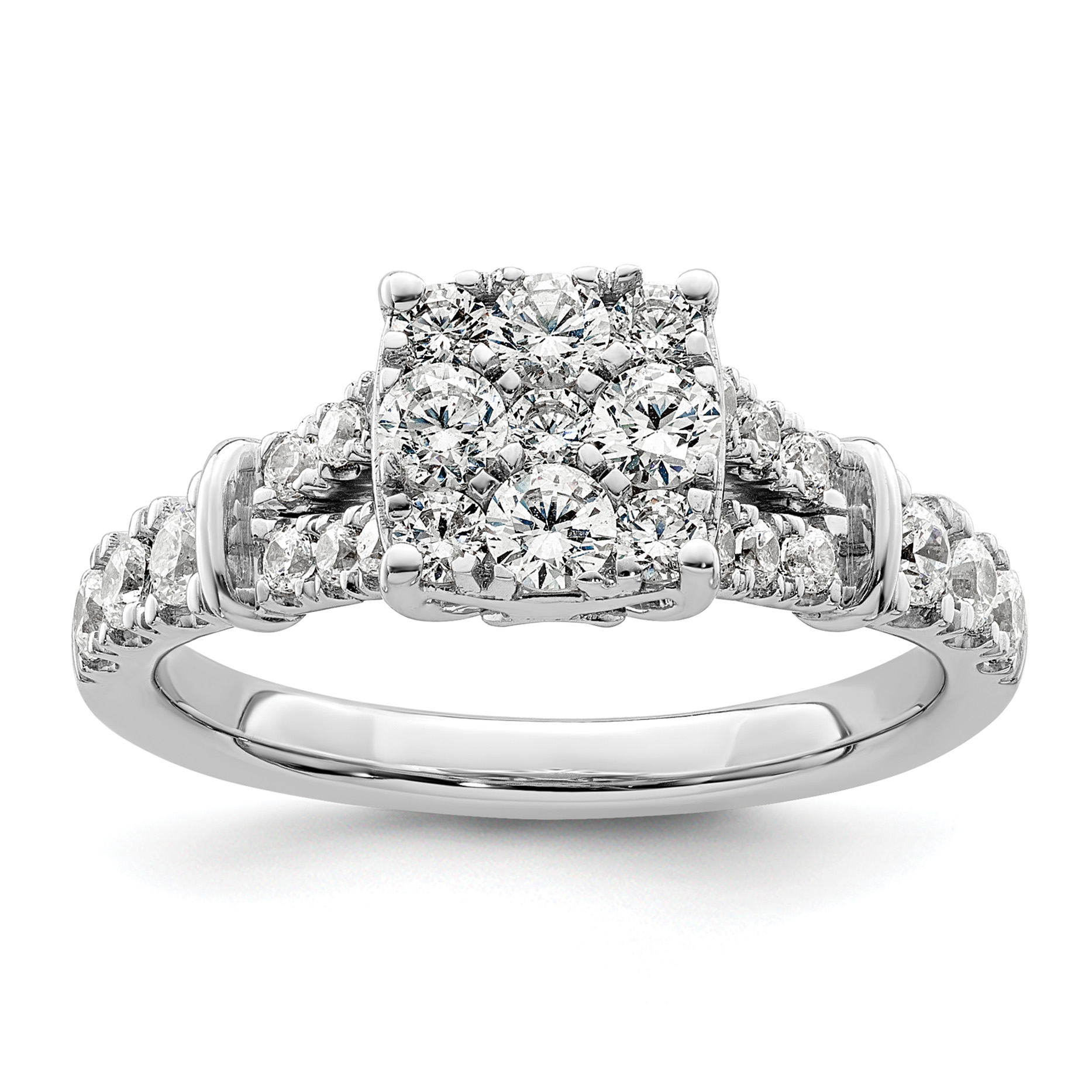 14k White Gold 1 carat Lab Grown Diamond VS/SI+ G+ Complete Cluster Engagement Ring (RM8817E-100-WLG)