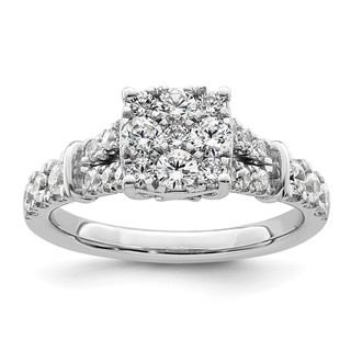 14k White Gold 1 carat Lab Grown Diamond VS/SI+ G+ Complete Cluster Engagement Ring