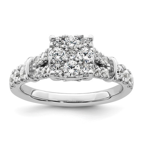 14k White Gold 1 carat Lab Grown Diamond VS/SI+ G+ Complete Cluster Engagement Ring