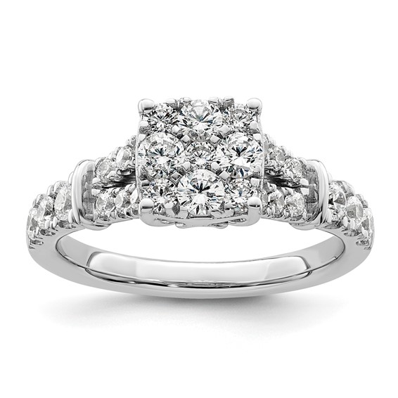 14k White Gold 1 carat Lab Grown Diamond VS/SI+ G+ Complete Cluster Engagement Ring